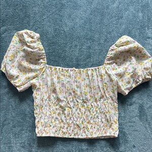 Floral Puff Sleeve Smocked Top